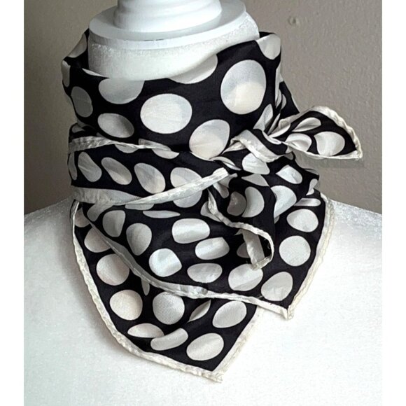 Vera Scarf Black White Polka Dot 23" Square Vtg Acetate Classic Accessories - Picture 2 of 9